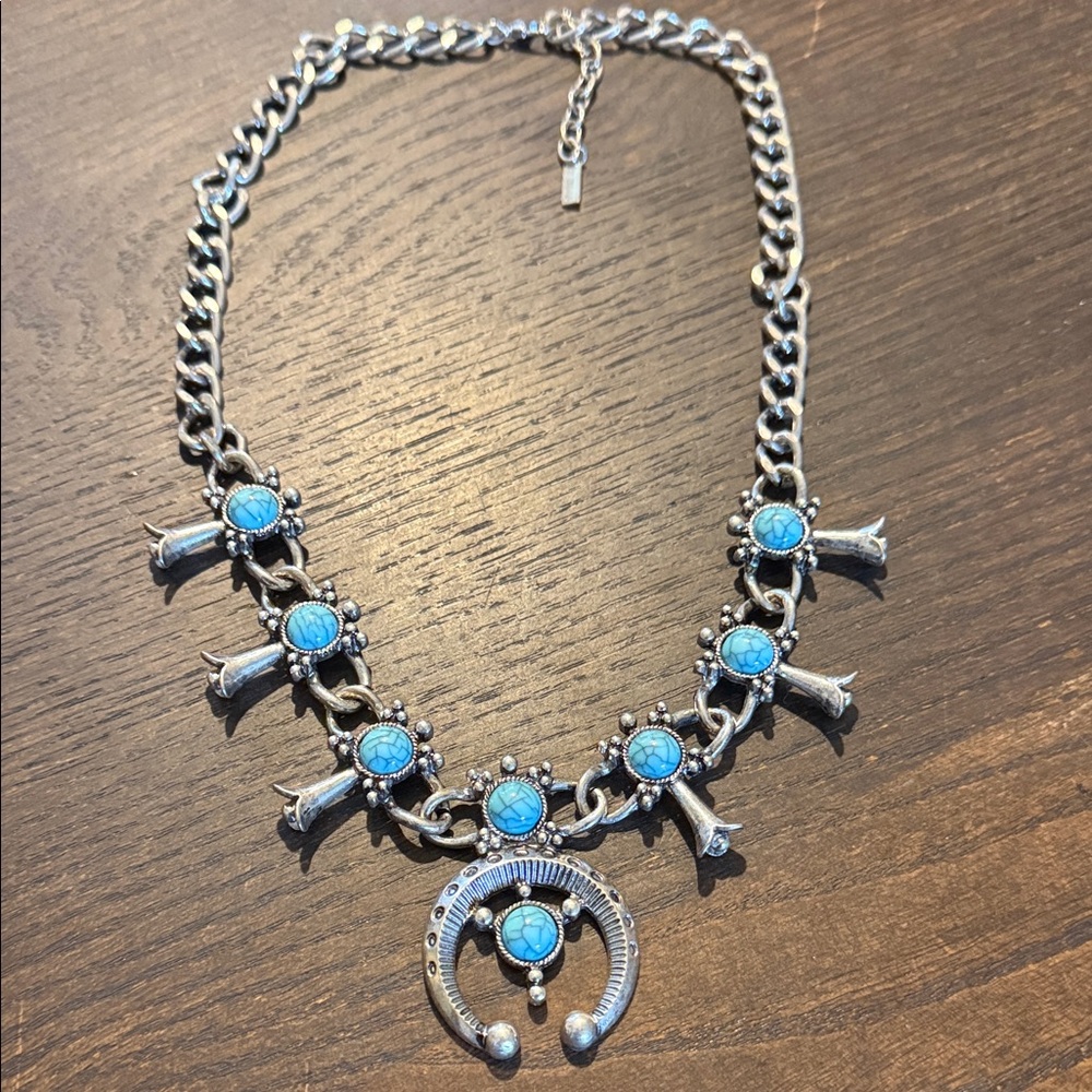 Silver-Tone Turquoise Squash Blossom Necklace - Sugar Fix